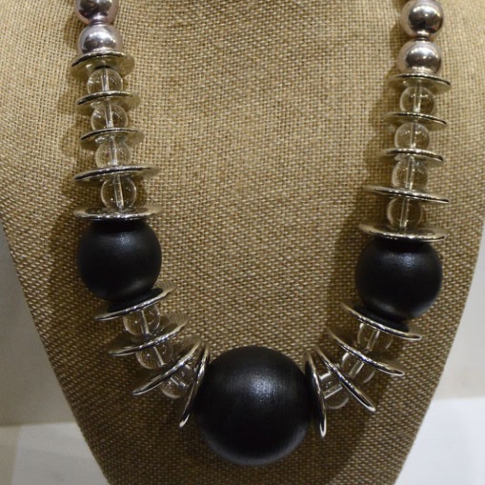 Cara NY Silver Black Color Beaded Necklace